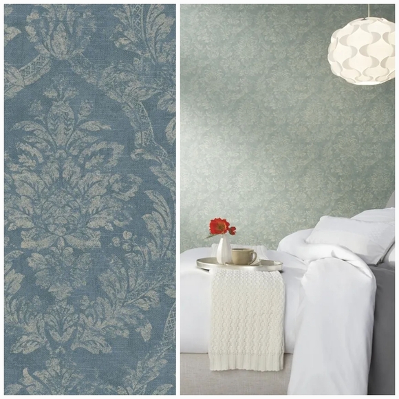 Wallpaper Navy Blue Classic Distressed Damask - Picture 1 of 6